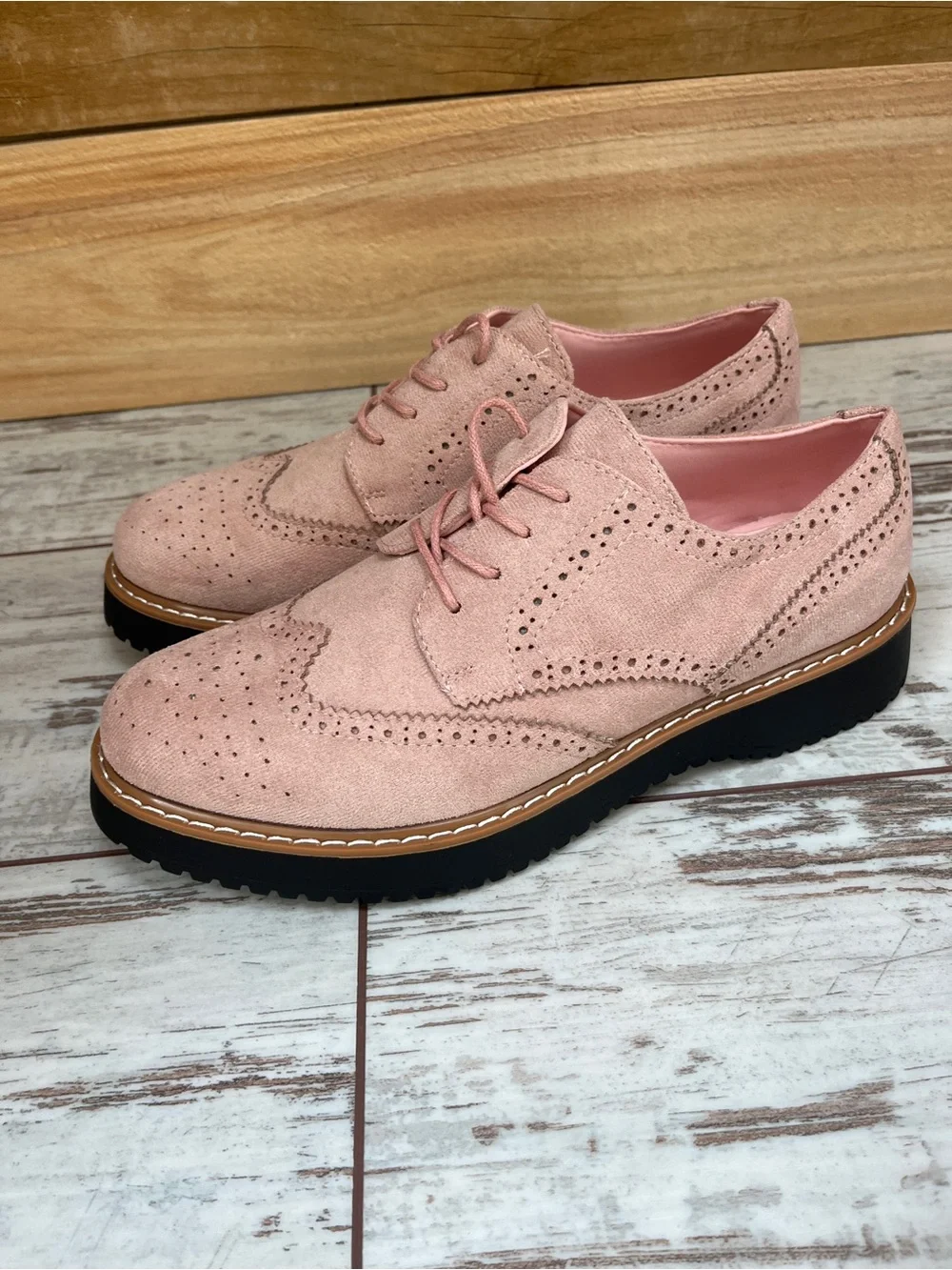 Dusty Pink Blush Wingtip Oxford Brogues Platform Lace Up 10